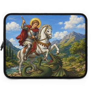 Funda para portátil/tableta infantil, diseño de San Jorge matando al dragón, funda para ordenador escolar, protector para portátil de estudiante cristiano, varios tamaños.