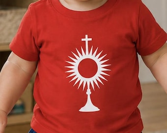 聖体顕示台のシルエットがプリントされた幼児用Tシャツ | 6ヶ月～24ヶ月 | カトリックの赤ちゃんへの素敵な贈り物