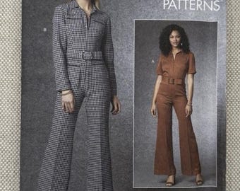 Vogue V1719 Patterns Misses 8-16 Front Zip Close-Fit Flared Jumpsuit & Belt