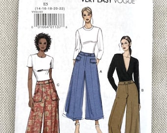 Vogue V9361 Sew Pattern Misses Pants Size E5 14-16-18-20-22 Wide Leg Flared Culottes