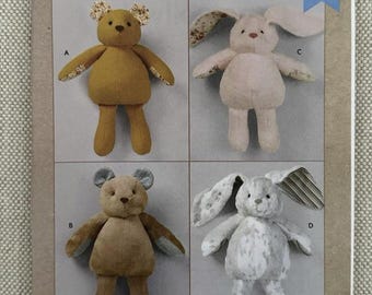 Kwik Sew K4373 Plush Bears & Bunnies 2 Sizes 17", 21" UNCUT Sewing Pattern