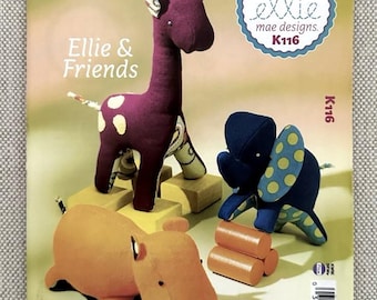 Kwik Sew Ellie Mae K116 Soft Stuffed Toys Animals Hippo Elephant Giraffe