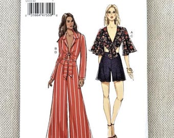 Vogue V9319 Misses Tie Front Tops Wide Leg Pants Shorts A5 (6-8-10-12-14)