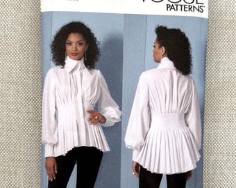 Vogue R11241 JULIO CESAR High Collar, Peplum Shirt w Waist Tucks Sz 16-24