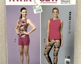 Kwik Sew Pattern K4163 XS, S, M, L, XL Workout Top Shorts & Legging
