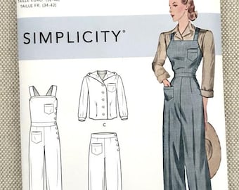 Simplicity Sewing Pattern S8447 1940s Misses' 6-14 Vintage Style Overalls