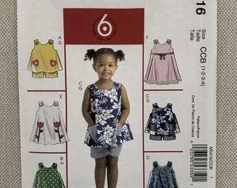 McCalss Pattern M5416 Toddlers Tops Jumper Dresses Shorts Size 1 2 3 4