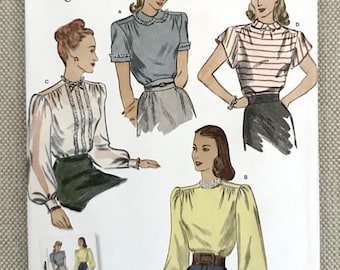 8736 H5 Simplicity 1940s Vintage Blouses With Sleeve Variations Size 6-14