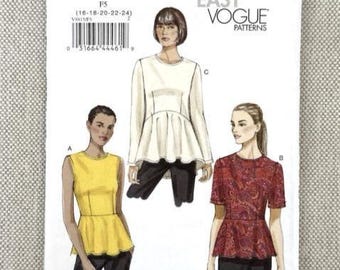 Vogue V8815 sewing pattern, womens pullover peplum top, size 16-24