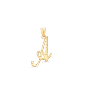May include: A gold-coloured pendant in the shape of the letter "A" in a cursive script. The pendant has a textured surface and a small loop at the top for a chain. The background is plain white.