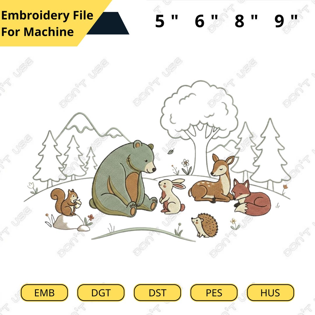 Woodland Animals Embroidery File Bear Deer Bunny Forest Friends Design ...