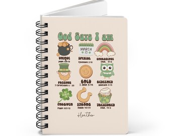 God Says I Am St-Patrick's Day Journal Prayer Devotional Handheld Spiral Bound Notebook Personalized Cover with Your Name on the Front