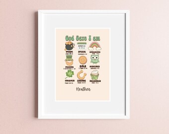 Printed and Shipped | Personalized "God Says I Am" St. Patrick's Day Wall Art