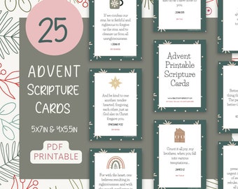 25 Christmas Advent Scripture Cards: Boho Bible Verse Quotes (Digital Download)