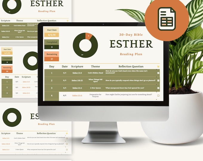 Esther 30-Day Bible Reading Plan: Scripture Tracker & Journal (Google Sheet Digital Download)