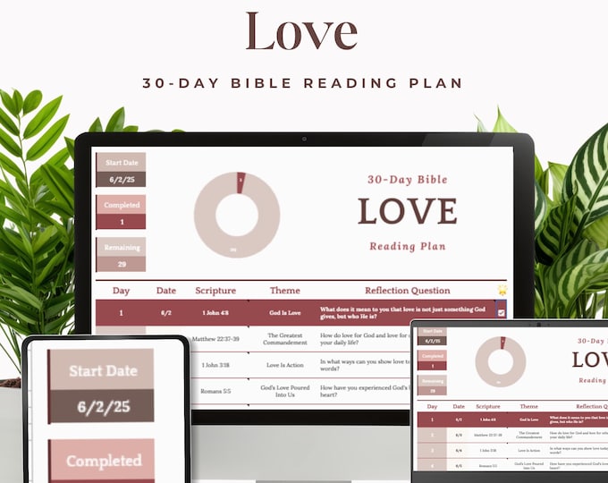 30-Day Bible Reading Plan on Love: Christian Women's Devotional (Google Sheet Digital Download)