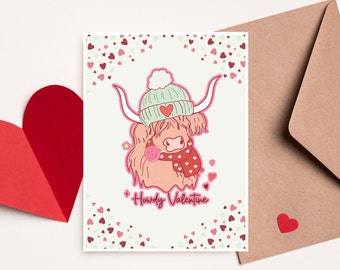 Download digitale / Biglietto di San Valentino con mucca delle Highland / Biglietto d'auguri piegato vuoto / 5,5 x 8,5 pollici