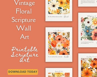 Vintage Floral Bible Verse Print Set: Christian Gallery Wall Art (Digital Download)