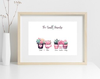 Printed and Shipped | Personalized Family Print | Valentine's Day Succulents | Wall Art | Wall Decor