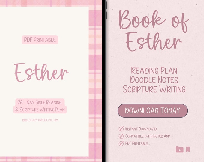 Esther Bible Reading Plan - 28 Day Bible Study for Women - Christian Digital Download PDF