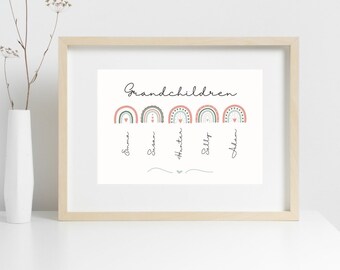 Printed and Shipped | Personalized Grandchildren Valentine's Day Wall Art | Rainbow