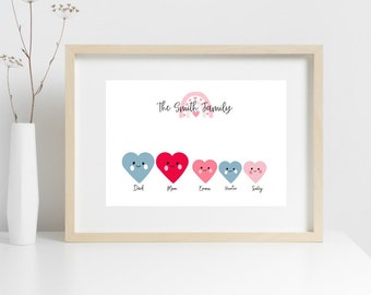 Printed and Shipped | Personalized Family Print | Valentine's Day Hearts | Wall Art | Wall Decor