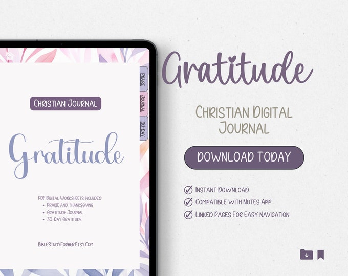 Gratitude Christian Digital Journal: Bible Study, Praise (PDF Printable)
