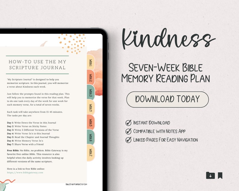 Kindness Bible Study: 7-week Scripture Journal (printable PDF) - Etsy