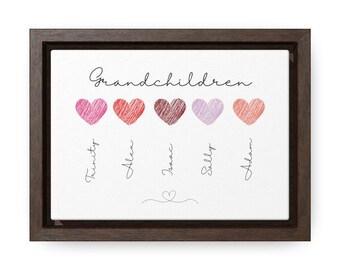 Gallery 100% Cotton Canvas Wrapped and Framed Personalized Gift for Grandma from Grandchildren Mother's Day Wall Art | Custom Heart Print
