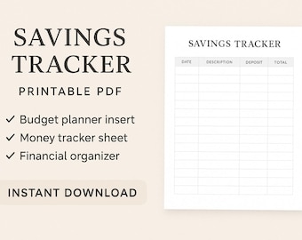 Savings Tracker Printable PDF • Budget Planner Insert • Money Tracker Sheet