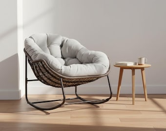 Cozy Papasan Lounge Chair with Cushion, Modern Minimalist Accent Chair for Living Room, Reading Nook, Bedroom Seating Furniture