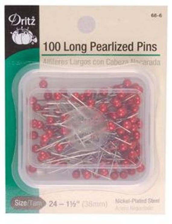 DRITZ 100 Long PEARLIZED Straight PINS Red Pearl Heads 1.5 Etsy