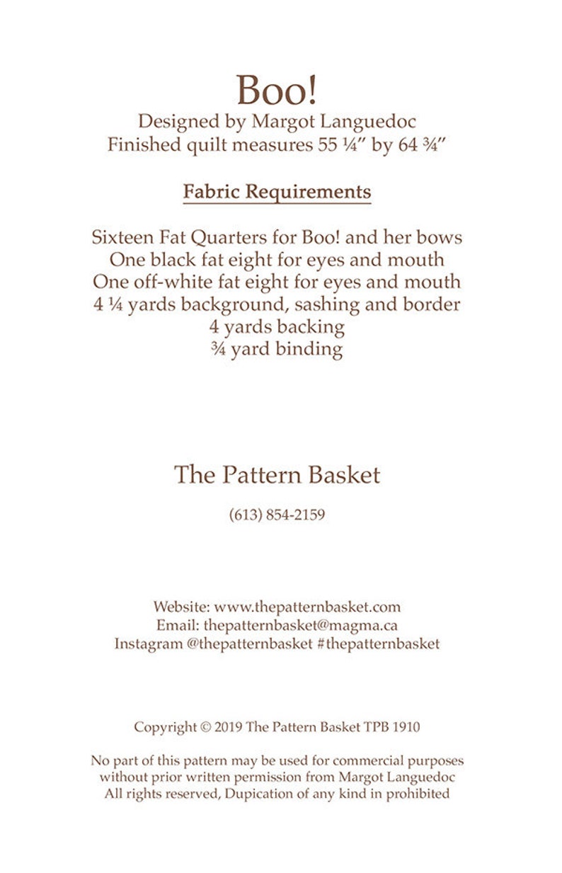 Halloween Ghost Quilt pattern Instructions BOO by PATTERN basket 55 by 65 inches-fat quarter or scrap friendly
