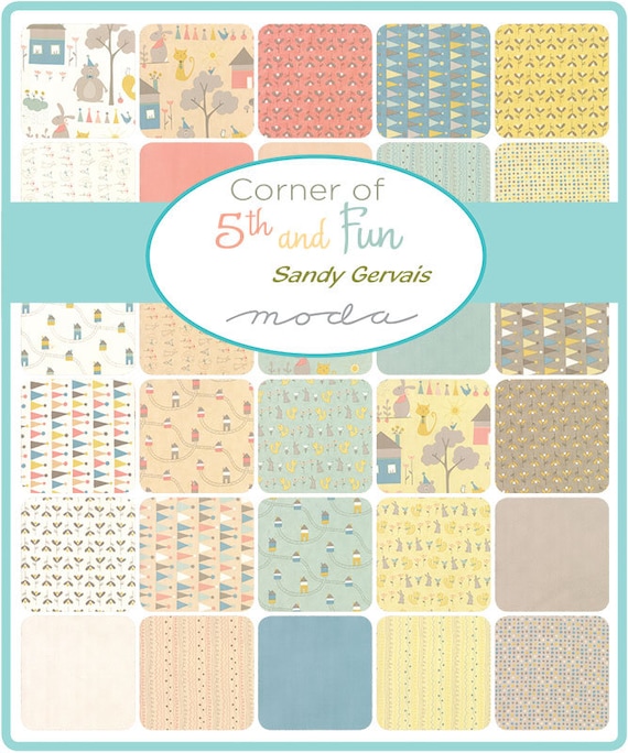 Moda FABRIC Charm Pack ~ CORNER OF 5TH /& FUN ~ by Sandy Gervais 42-5/" squares