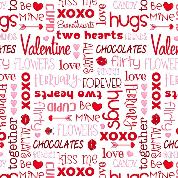 With Love Large Hearts Pink on Red Valentine/'s Day Cotton Fabric by the Yard