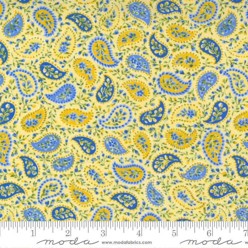 Quilt Fabric-by-the-1/2 yard by MODA 33610-13 Flowers and Paisley in Yellow SUMMER BREEZE Moda Quilt Fabric-by-the-1/2 yard by MODA 33610-13 Flowers and Paisley in Yellow SUMMER BREEZE Moda
