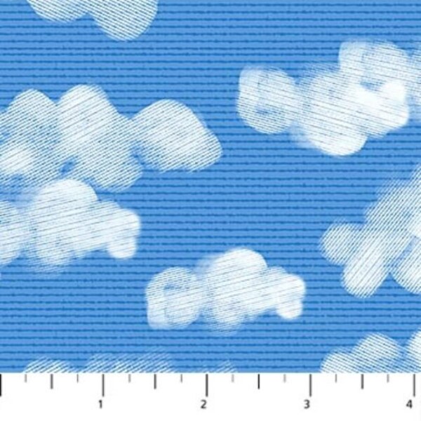 BABY ZOOM FLYING High white clouds in blue sky by the yard Northcott 21208-42 cotton quilt fabric