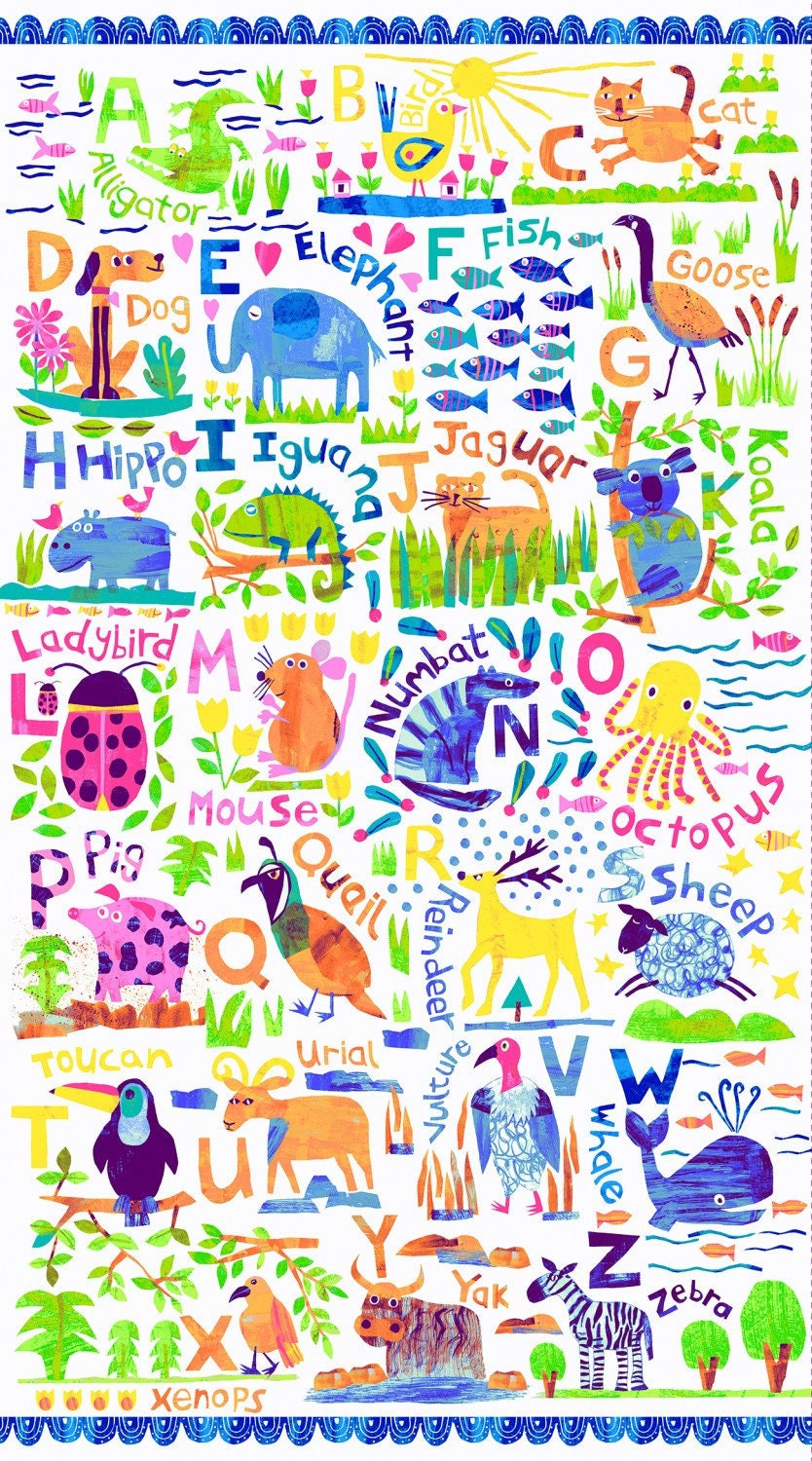 Animal Magic Alphabet Quilt Fabric Panel Clothworks Childrens Etsy