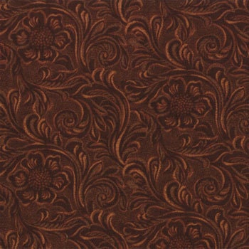 TOOLED LEATHER dark BROWN cotton print by the yard Moda 11216 15