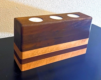 Moderne kandelaar van walnoot en esdoorn | Handgemaakte houten theelichthouder | Minimalistisch huisdecor: wordt afzonderlijk verkocht