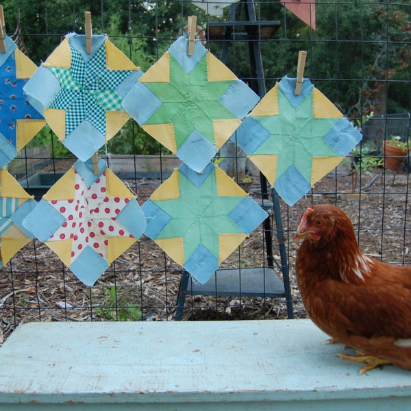 Vintage quilt blocks 8 point star lot of 6