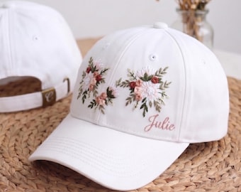 Personalized Wildflower Embroidered Hat, Custom Floral Name Cap, Botanical Aesthetic Baseball Hat, Handmade Gift for Women, Mom, Friend