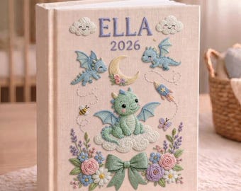 Dragon Baby Memory Book, Cute Dragon Newborn Keepsake Gift, Personalized Embroidered Linen Photo Album, Pegasus Book For Boy