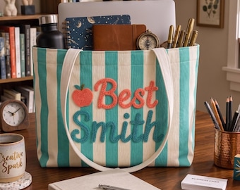 Personalisierte Lehrer Tragetasche, Bestickte Canvas Tasche, Benutzerdefinierte Name Schultasche, niedliches Klassenzimmer Geschenk, Lehrer Wertschätzung Tote.