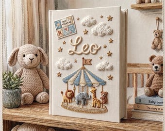 Personalized Baby Adventure Photo Album, Embroidered Linen Memory Book, Little Explorer Keepsake Scrapbook, Handmade Newborn Journey Gift