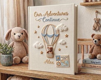 Personalized Baby Adventure Photo Album, Embroidered Linen Memory Book, Little Explorer Keepsake Scrapbook, Handmade Newborn Journey Gift