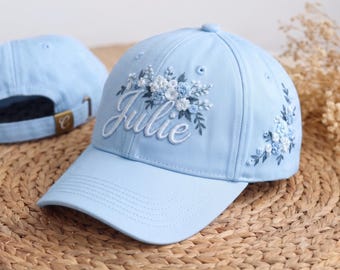 Custom Embroidered Wildflower Hat Personalized Name Cap Botanical Floral Design Cottagecore Aesthetic Gift for Women Mom Friend