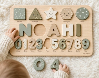 Personalized Name Puzzle Toy, Wooden Busy Board Puzzle, Baby Girl Gift, Nursery Decor, First Easter Gift, Custom Gift, One Year Old Gift