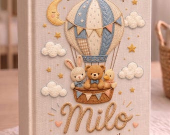 Kleiner Träumer Baby-Fotoalbum, personalisiertes Ballon gesticktes Buch, Tier für Babygeschenk, Teddybär-Ballonbuch, Teddy-Buch für Baby