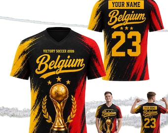 Custom Belgium V-Neck Soccer Jersey, Victory Soccer 2026 Personalized Name Number Shirt